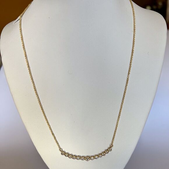 14K Yellow Gold Necklace with 1/2 Carat Lab Grown Diamond in Curved Bar Design - Picture 6 of 16